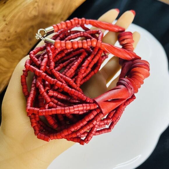 Vintage Chunky Red Multi Strand Beaded Necklace BEAUTIFUL 1502 - Picture 2 of 14